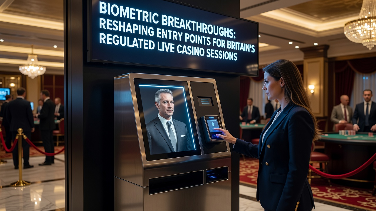 Biometric facial recognition system scanning a user at a secure entry point for regulated live casino access in Britain