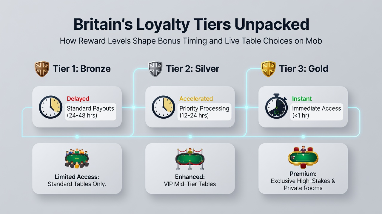 Mobile casino app displaying live dealer tables and tier progression indicators