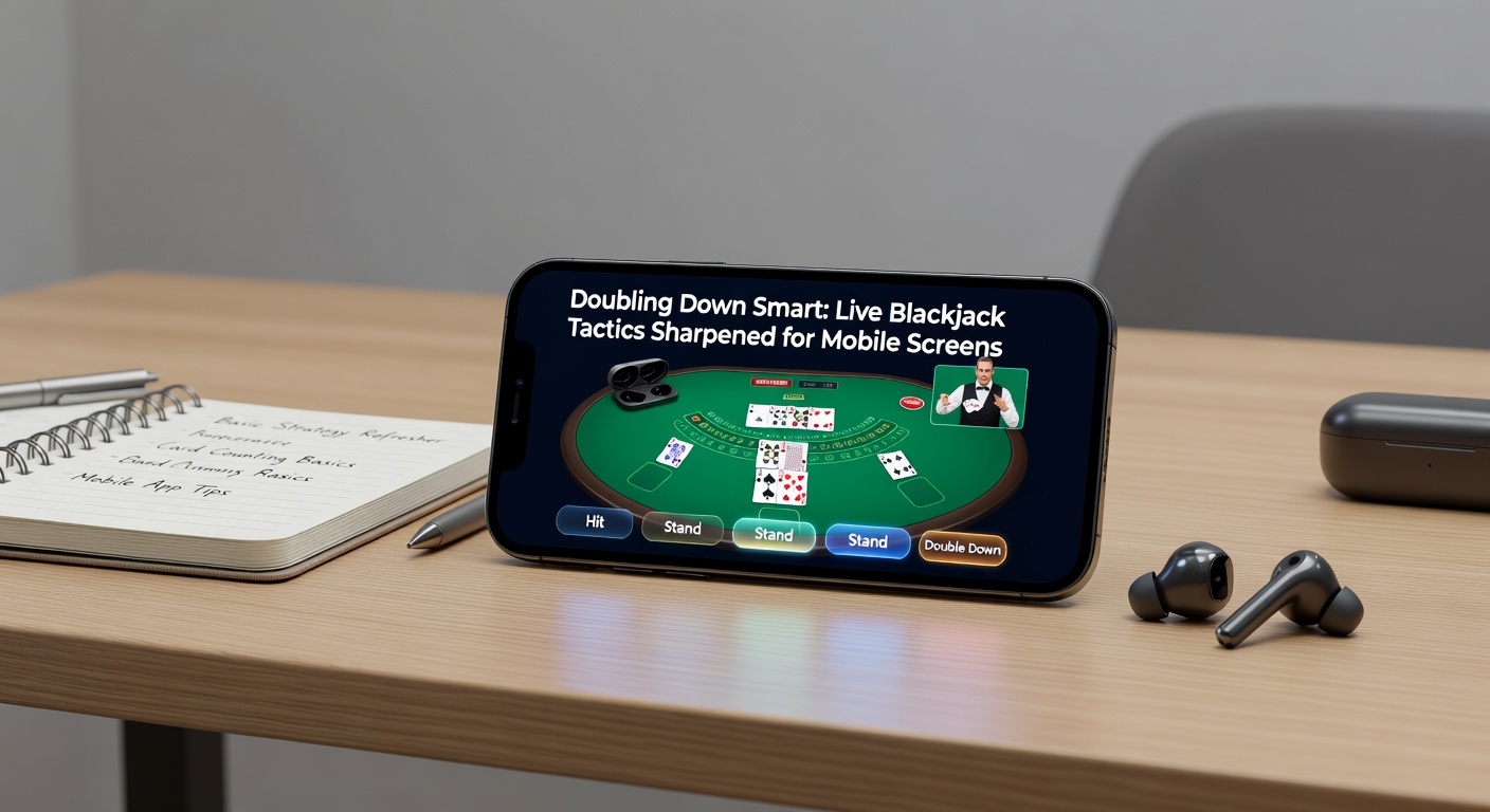 Close-up of a player's hand on a mobile device doubling down in a live blackjack game, showing bet doubled and card drawn
