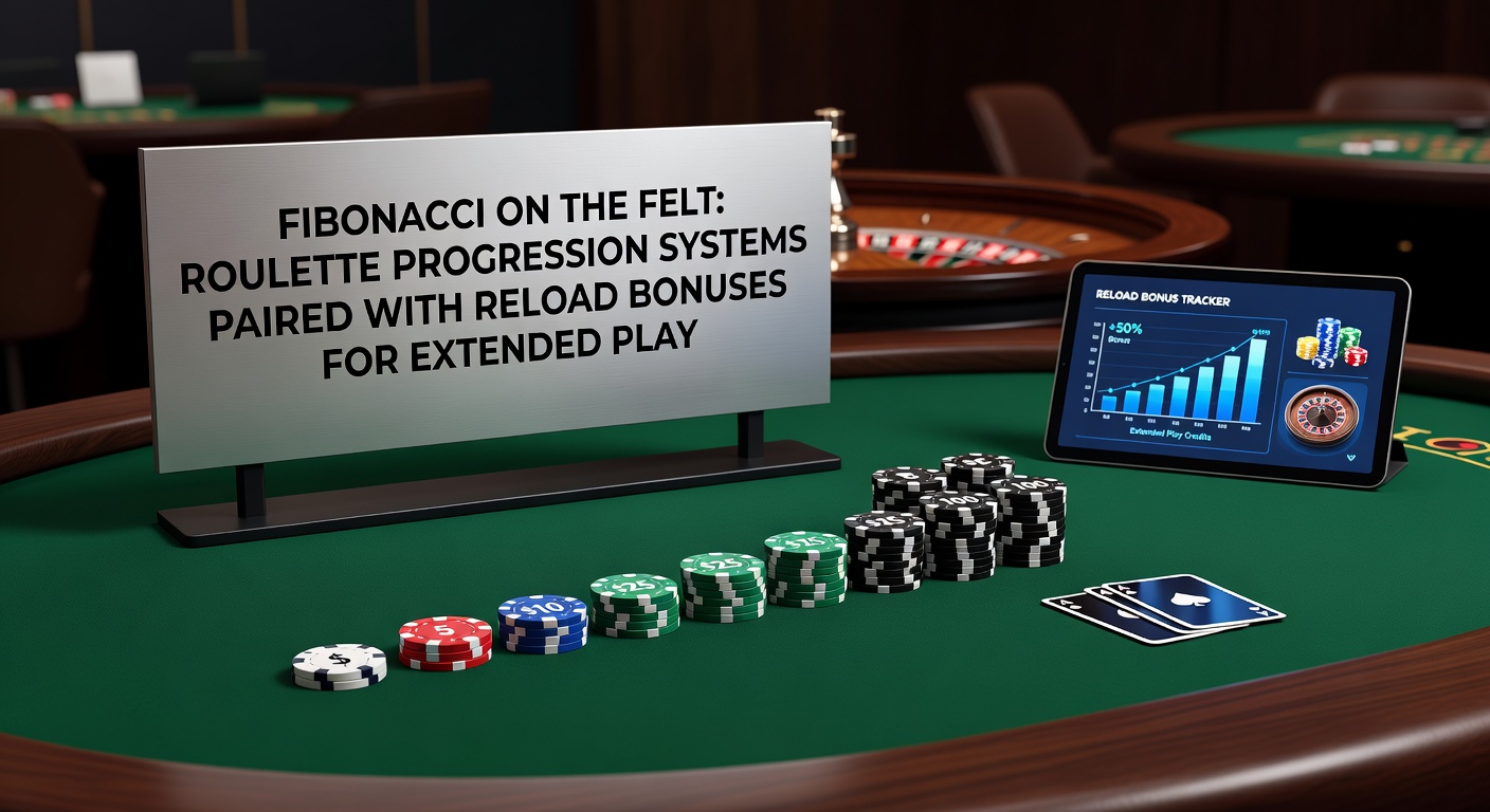 Casino interface showing reload bonus activation during a Fibonacci roulette progression, with deposit screen and betting layout