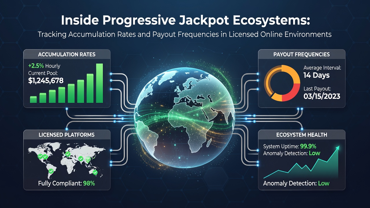 Diagram showing progressive jackpot accumulation across networked online slots with real-time contribution rates displayed