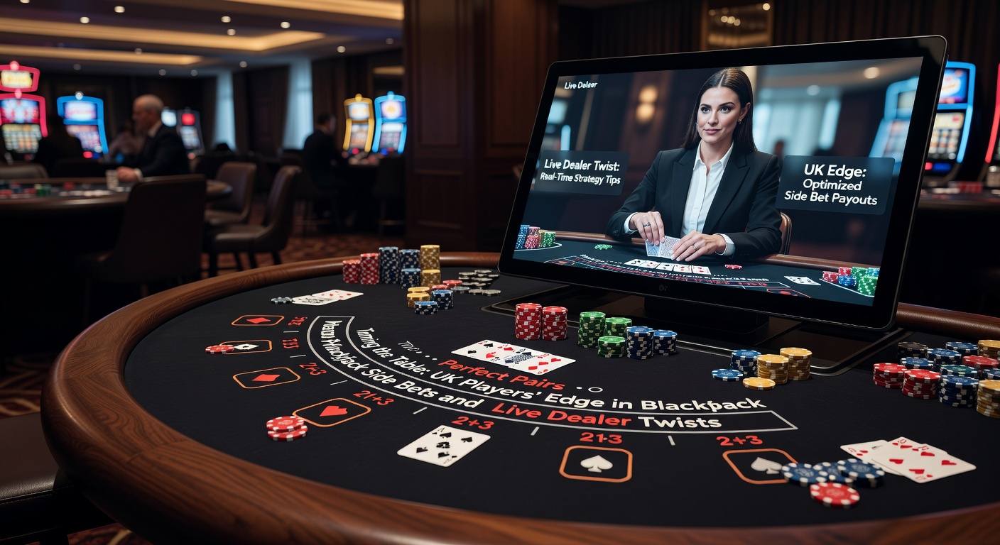 Dynamic live dealer blackjack table with side bet options highlighted, showing cards and chips in action