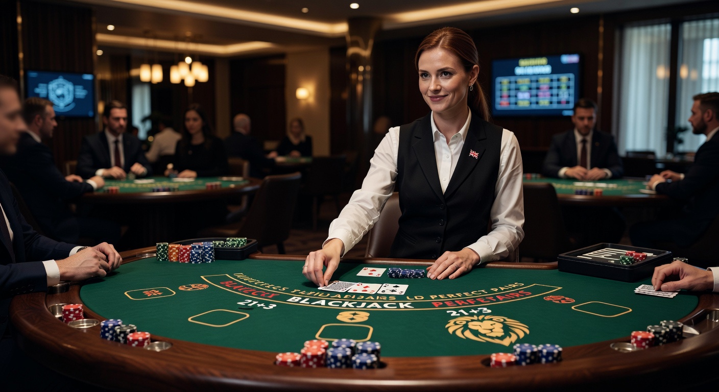 Close-up of blackjack side bet payout table on a live dealer interface, featuring icons for pairs, busts, and poker hands